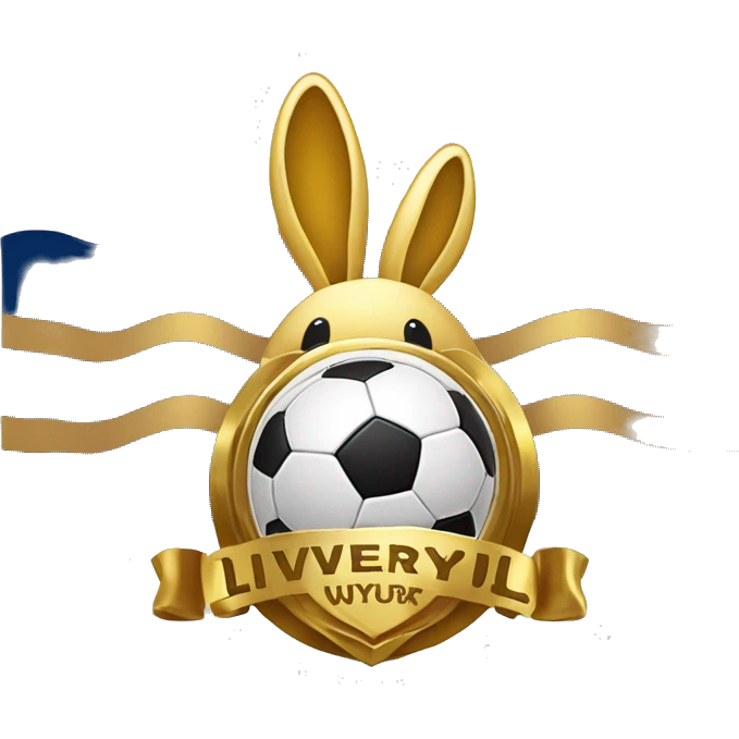 A logo in the middle with a golden rabbit holding a soccer ball. with the inscription "Livernyúl”on top emoji