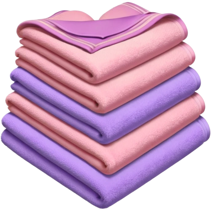 stack of soft towels in milky, pastel pink, and soft purple, arranged in a heart shape, iOS emoji style emoji