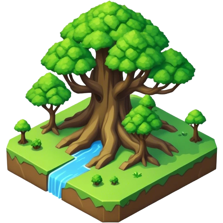 StarCraft-inspired, isometric rugged terrain simple tree emoji