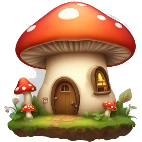Make a logo of a cute mushroom house with a fairy poking out of it emoji