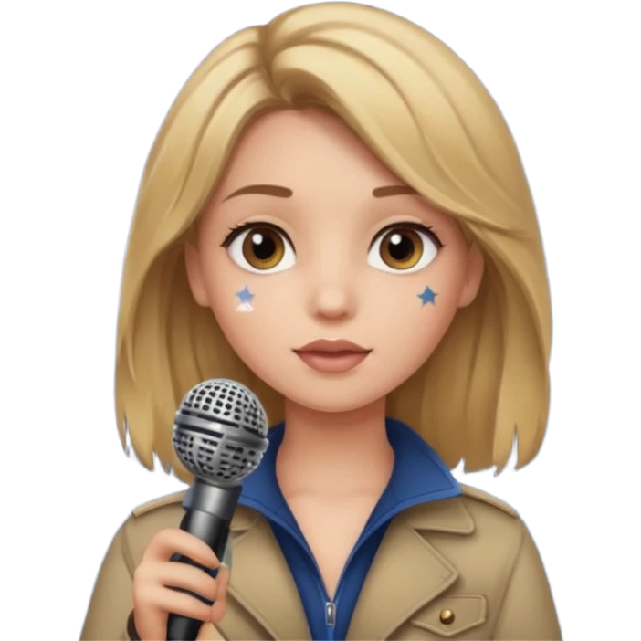Dark blonde girl with microphone and stars  emoji