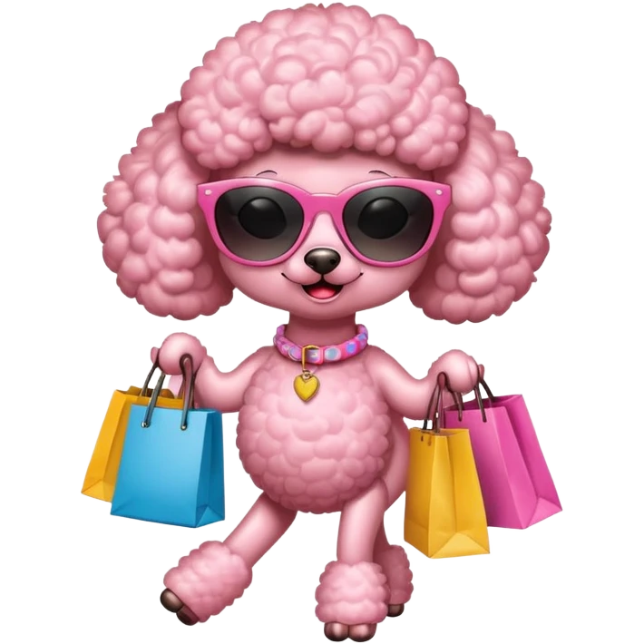 Pink poodle with sunglasses and Shopping bags emoji