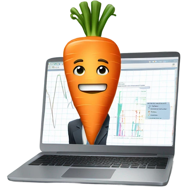 nerate a serious carrot emoji in business attire, analyzing charts and graphs on a laptop screen. emoji