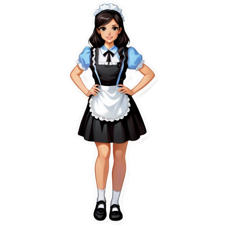 Realistic woman wearing short skirt maid costume long dark hair emoji