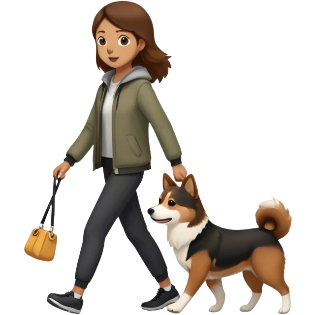 border collie dog and black shiba inu dog walking with his brown hair owner emoji
