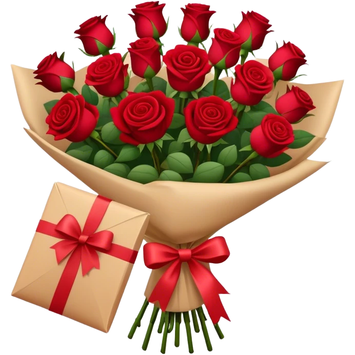 Bouquet of red roses in a burgundy package emoji