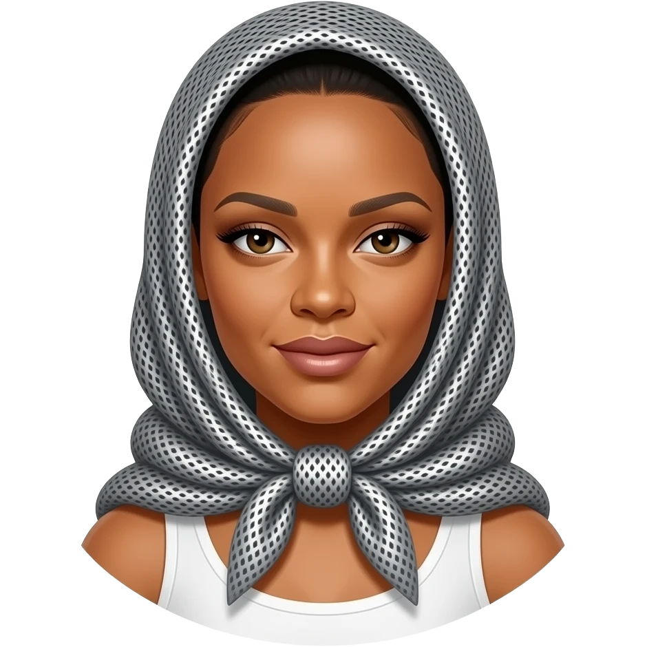 rihanna wearing mesh shimmery silver grey kerchief emoji