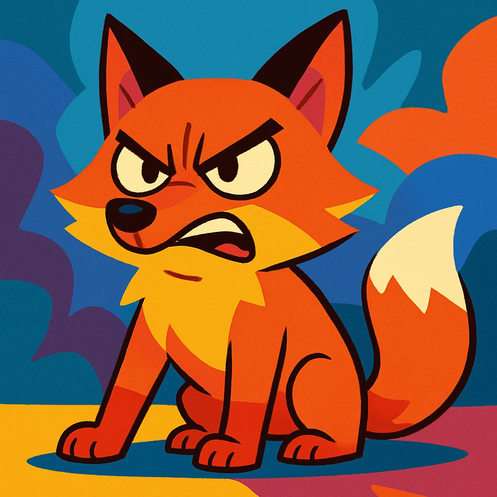 a fox with an angry expression, vibrant toon style emoji