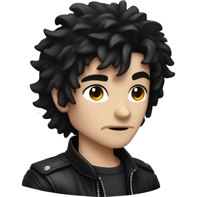A pale-skinned character with messy black hair, scars, and intense eyes, wearing a black leather jacket and rugged clothes, exuding a dangerous, criminal vibe emoji