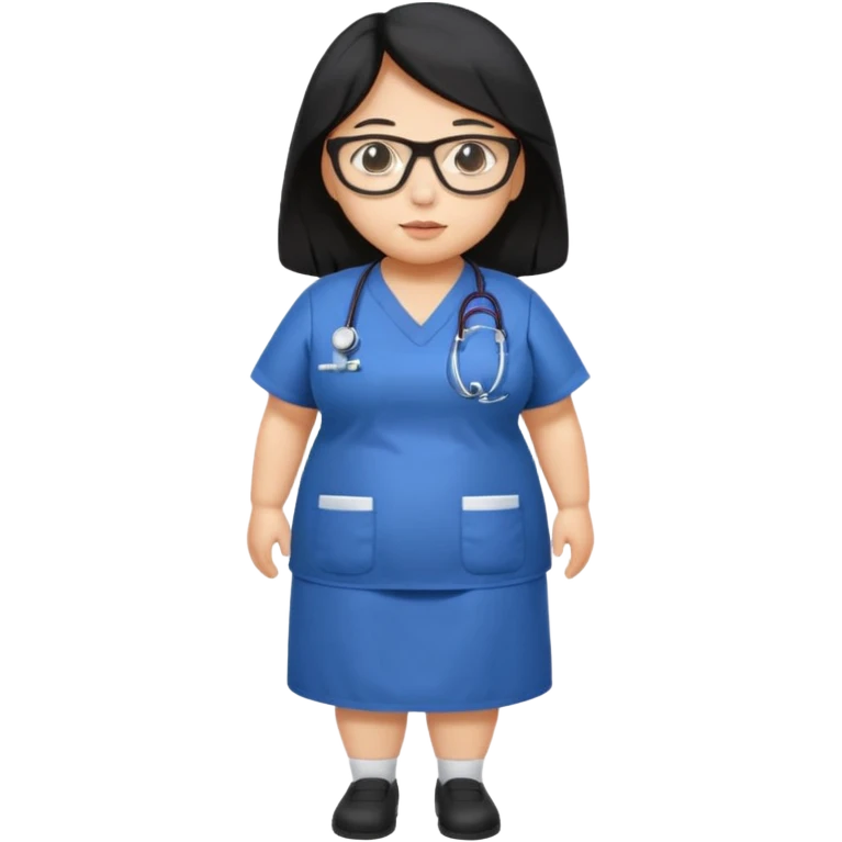 Fat old extremely Large breasted Beautiful Asian girl with long black hair and glasses wearing nurse scrubs.  Full body picture emoji