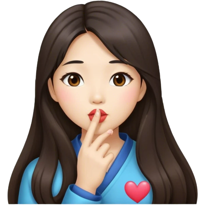 Long hair asian girl blowing kisses emoji