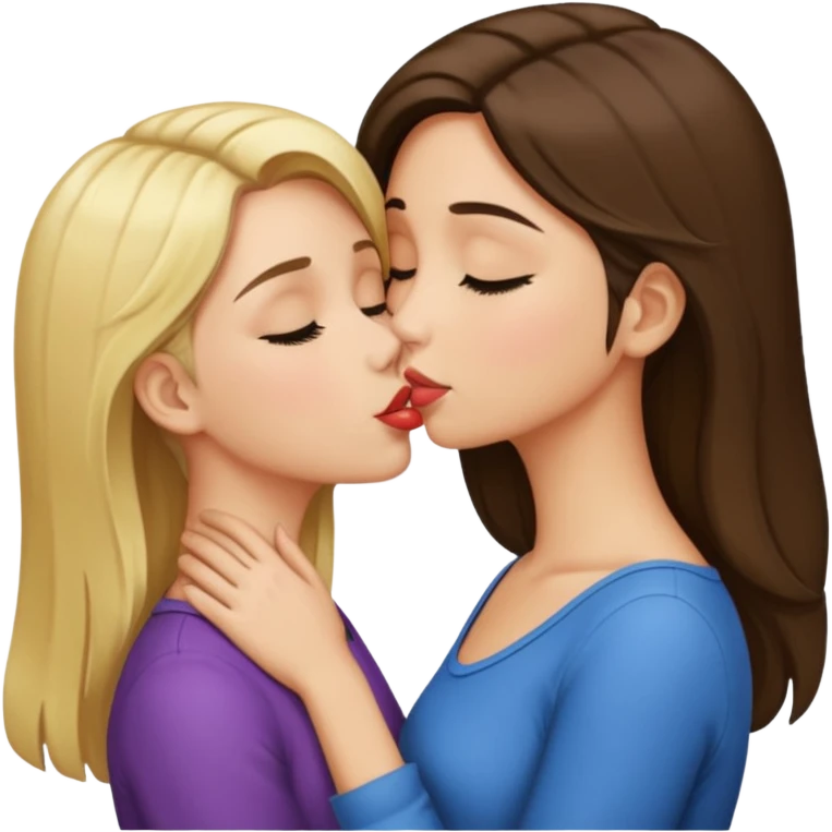 blond girl kissing brunette girls neck emoji