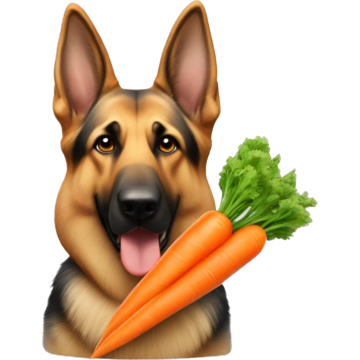 german shepherd with a very large carrot emoji