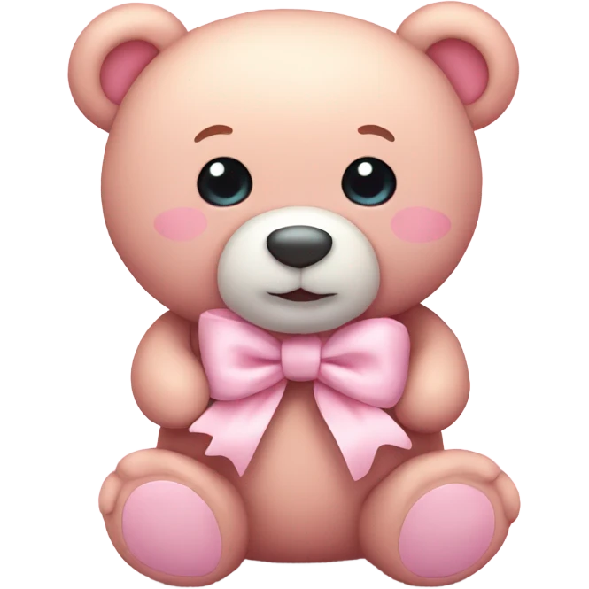 Cute pastel pink teddy bear with bow emoji