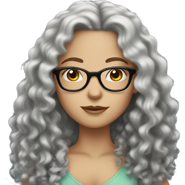 white girl with long black curly hair and glasses emoji