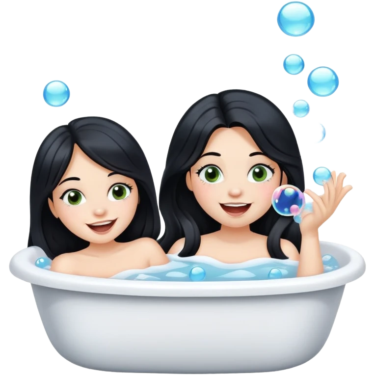 A bretty white girl with long black hair in a big Bathtub holding bubbles and shes winks emoji