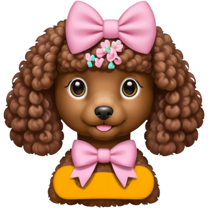 Brown Poodle with pastel pink bow emoji