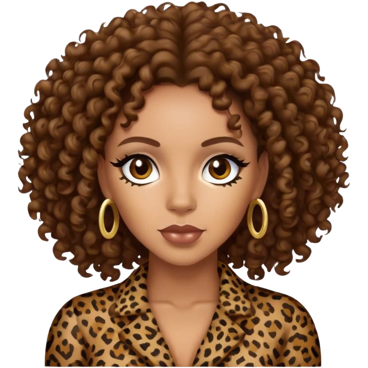 Melanie Brown with brown curls wearing leopard emoji