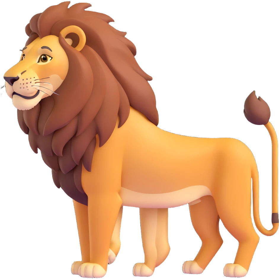 FULL BODY panthera leo male style wild, full flat cute side profile design in 3d soft l centered composition cartoon style128x128 pixels 1 tail emoji