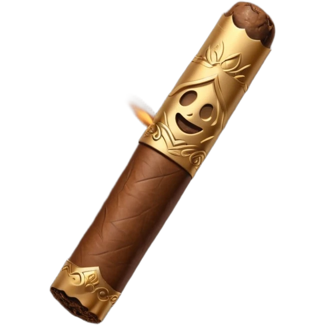 Emoji-style cigar icon, dark brown wrapper, subtle smoke, minimalistic, clean silhouette, metal details, no gold details emoji
