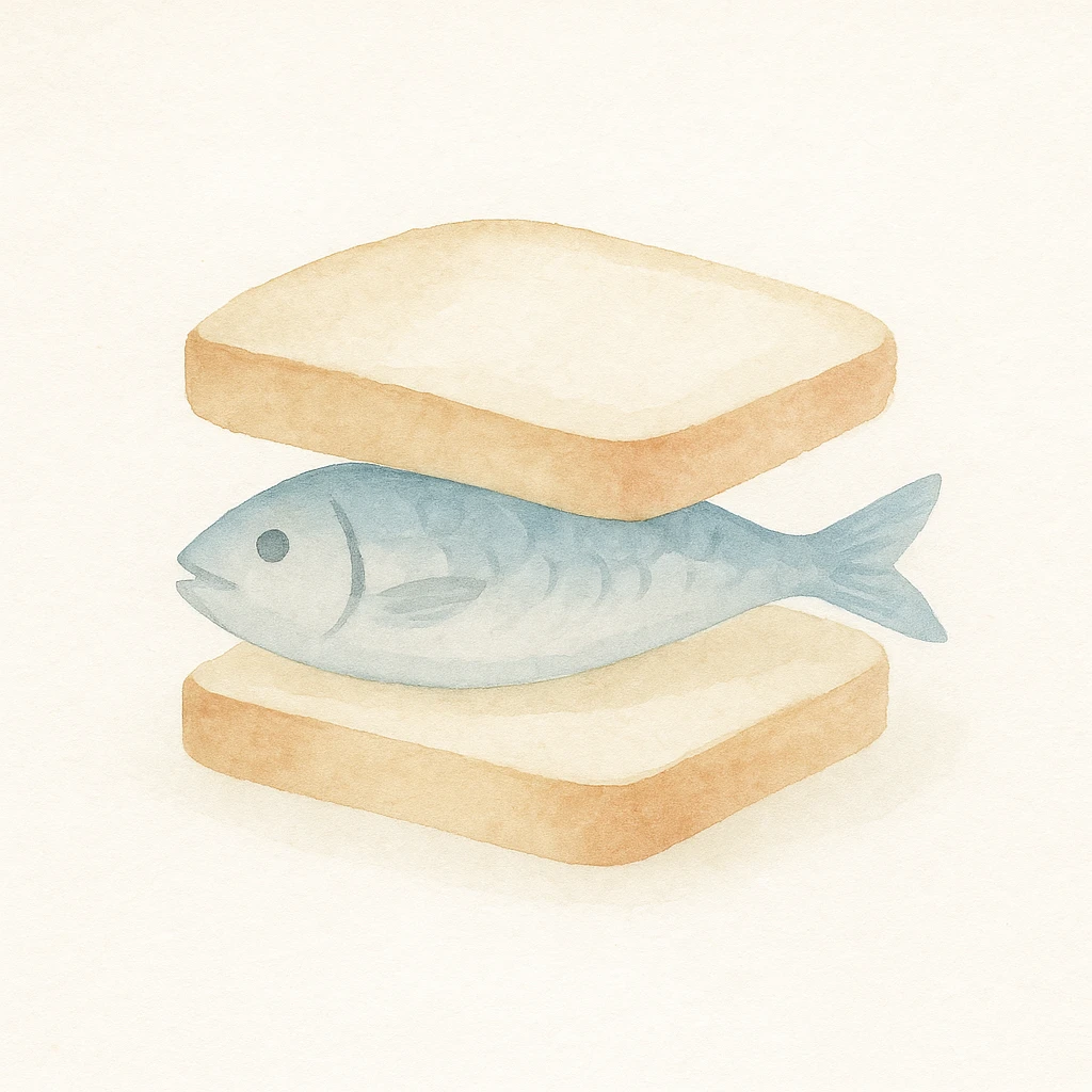 appetizing watercolor painting of a sandwich with bread and fish emoji
