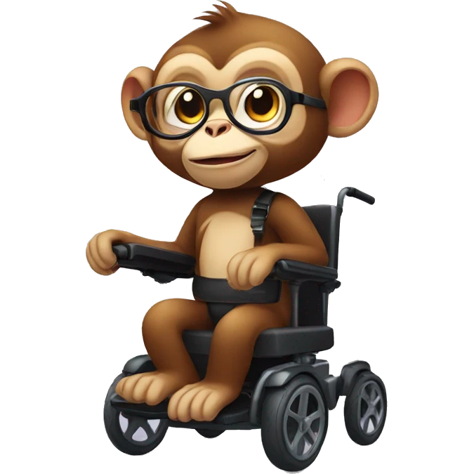 cute small monkey with glasses in electric wheelchair emoji