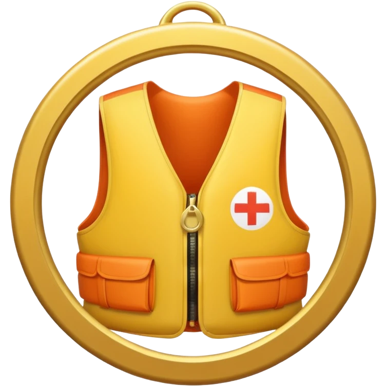 a gold medal with a lifevest engraved on it emoji