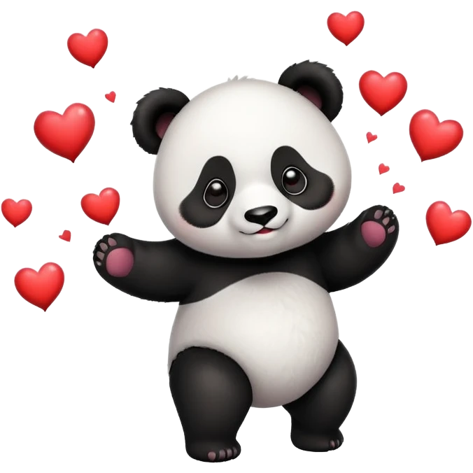 cute panda with black eyes juggling hearts emoji