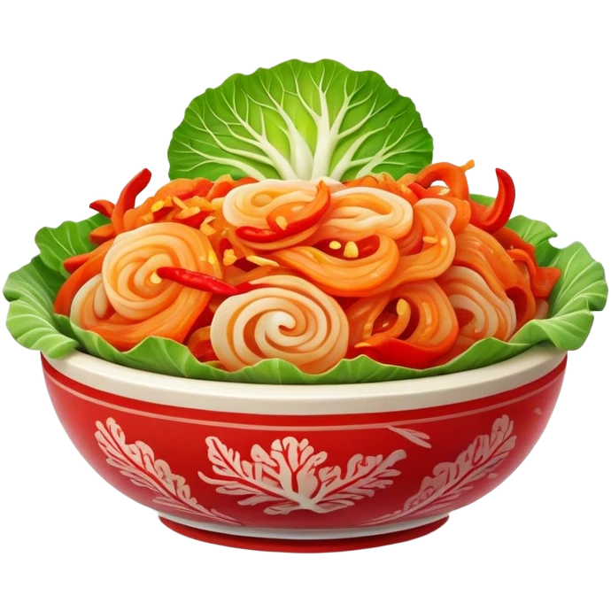 Cinematic Realistic Kimchi Dish Emoji, depicted as a vibrant fermented cabbage dish with a spicy kick rendered with detailed textures and dynamic, appetizing lighting. emoji