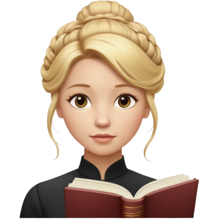 Cinematic Realistic Journal Portrait, depicted with lifelike skin texture, subtle rosy undertones, and soft natural lighting that enhances the gentle contours of her face. Her intricately detailed golden blonde hair is elegantly styled in an updo, emoji
