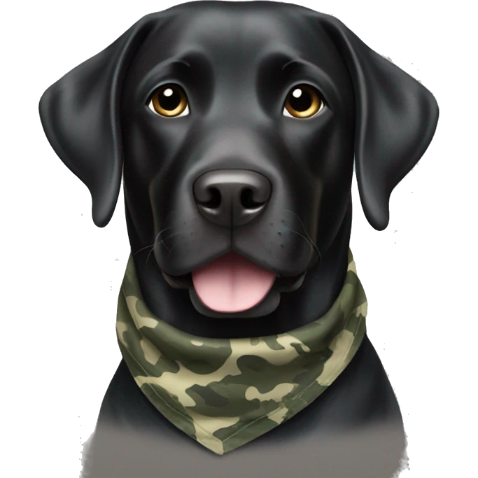 Black Labrador wearing camo bandana emoji
