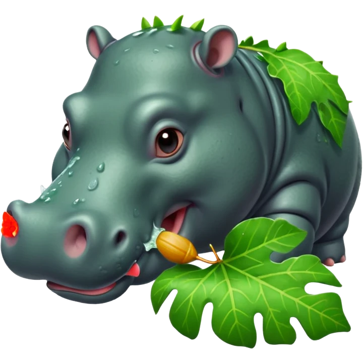 hippo eating a leaf emoji