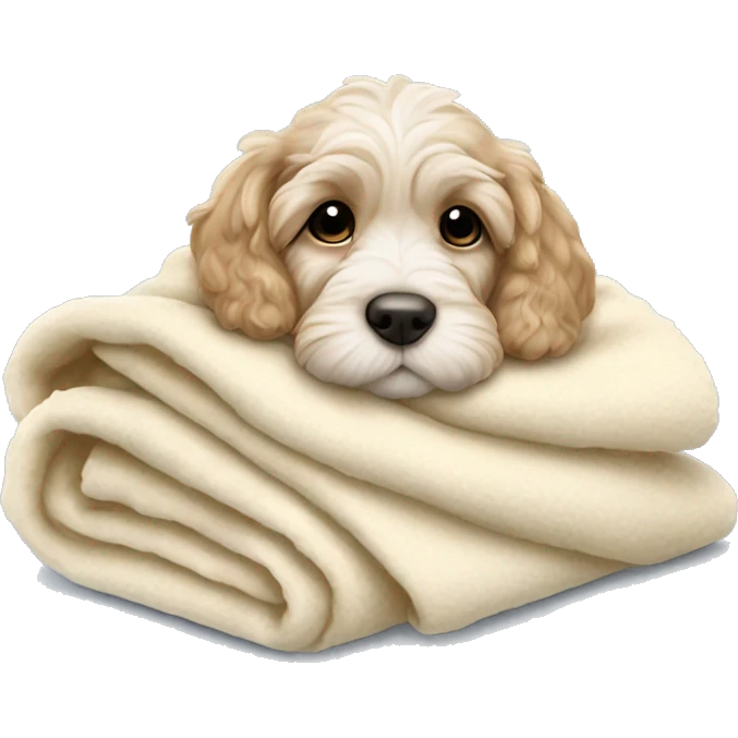 Cream cockapoo puppy cozy sleep in blanket emoji