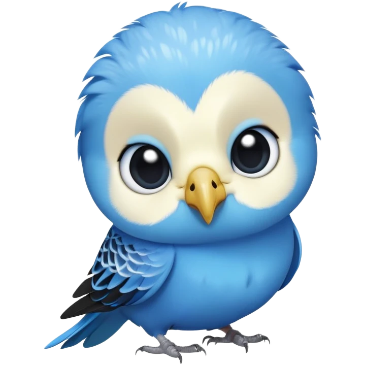 cinematic-cute-blue-budgie-portrait-emoji,-head-tilted-playfully-and-inquisitively,-featuring-a-brilliant-blue-feathered-fur-and white and black face-with-a-natural-sheen,-round,-sparkling-dark-eyes-filled-with-curiosity,-simplified-yet-irresistibly-adorable emoji