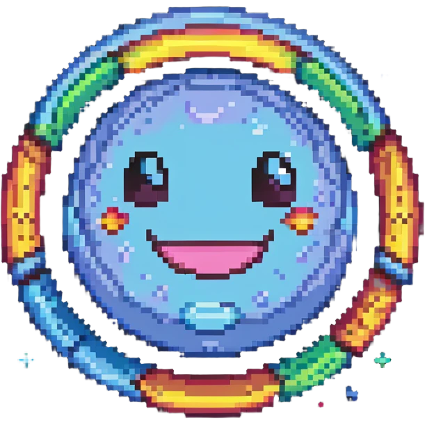 fantasy planet with rainbow rings and a cute smiling face emoji