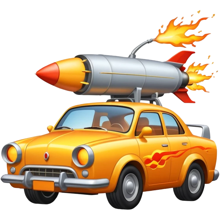 car with a rocket engine on the trunk with fire coming out of it emoji