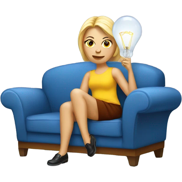 a russian woman with a lightbulb resting in a sofa  emoji