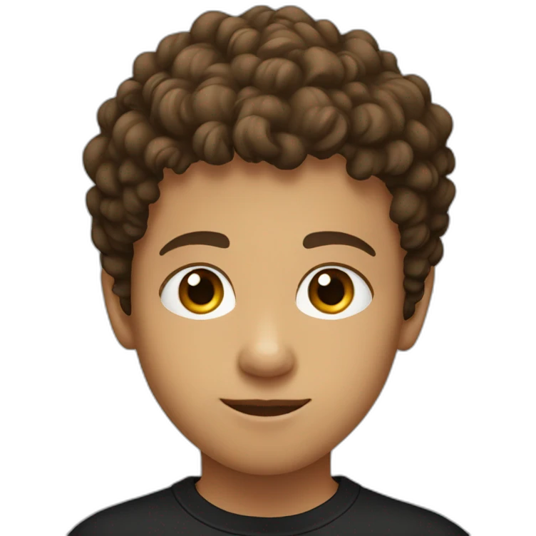 Young boy with short brown curly hair and black tee shirt  emoji