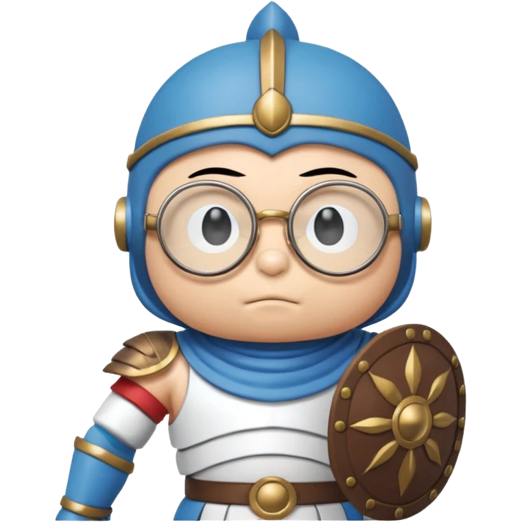 Doraemon, wearing gladiator cloth, big round glassed emoji