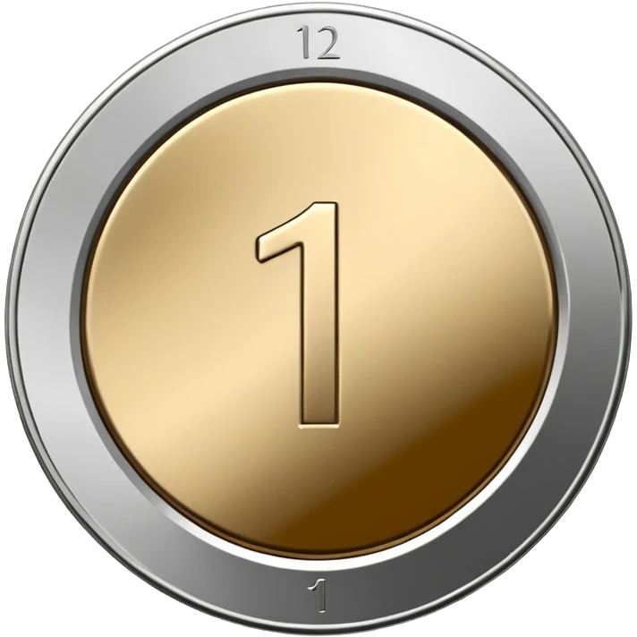 Emoji icon of a metal coin with engraved number 1, minimalist style, isolated, only metal color emoji