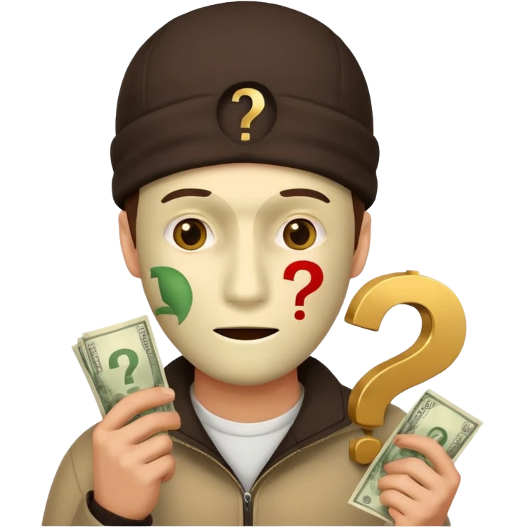 mistery person man with money face covered question mark emoji