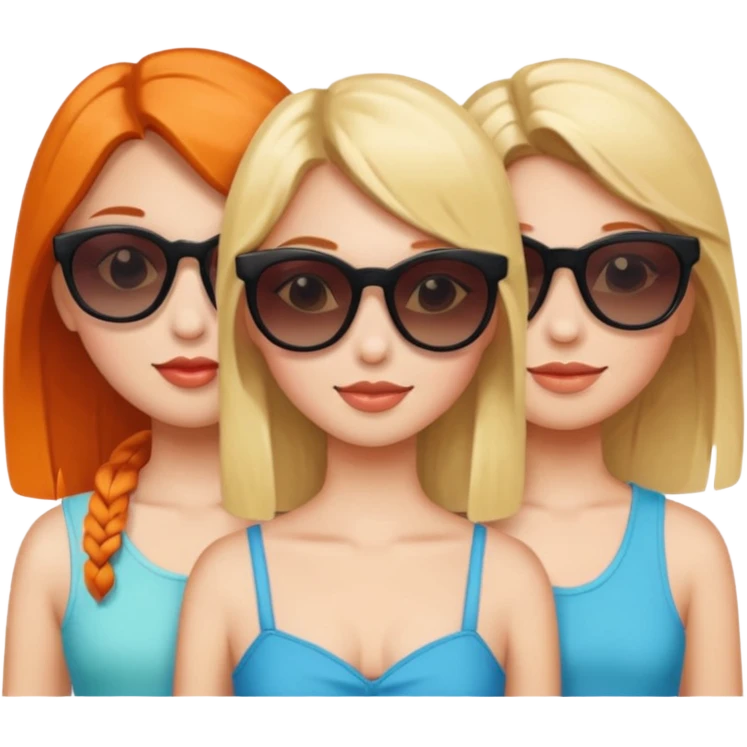 3 girls, friends, one in the middle with sunglasses  emoji