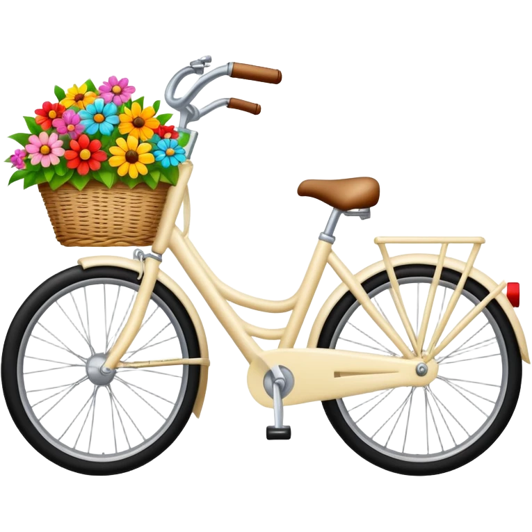 A cream bike with a basket and flowers in it emoji