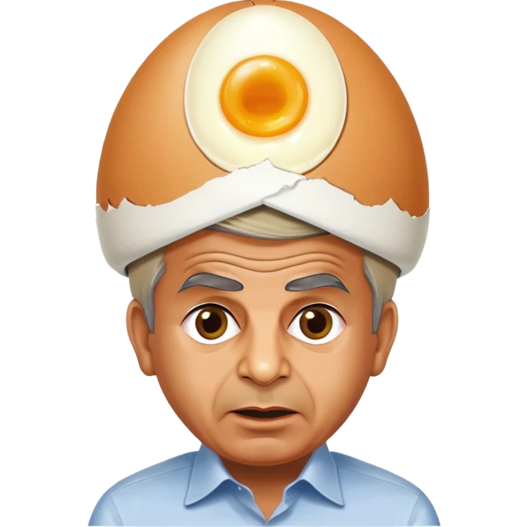Pakistani Prime Minister Shehbaz Sharif with a whole egg balanced on his head, surprised expression emoji
