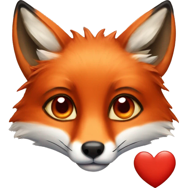 deep lush red fox face with tiny red heart instead of eyes emoji