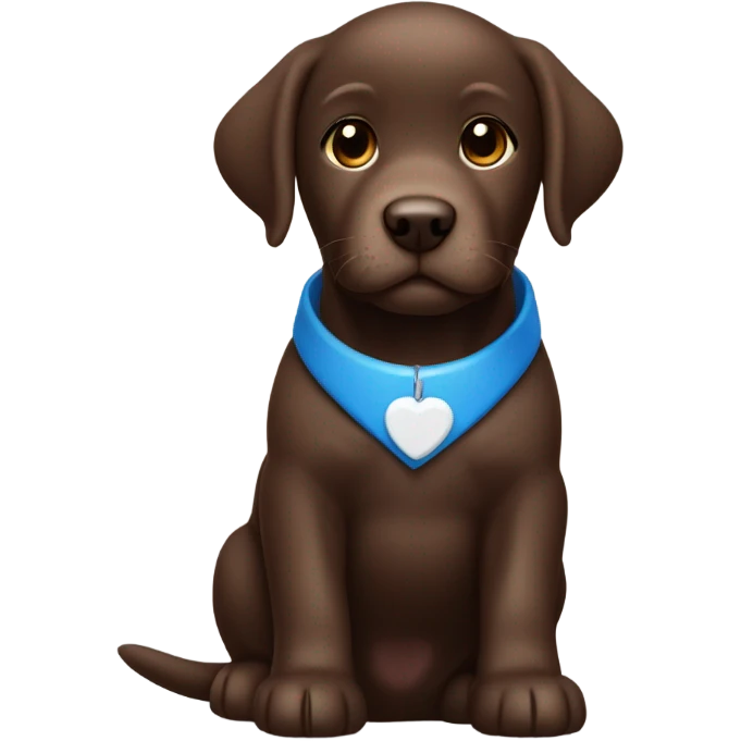 Chocolate labrador cute puppy with small white patch of fur on chest and blue small collar emoji