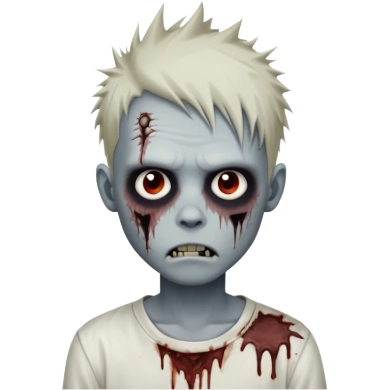 zombie boy with messy spiky emo hair, white shirt, subtle scars emoji