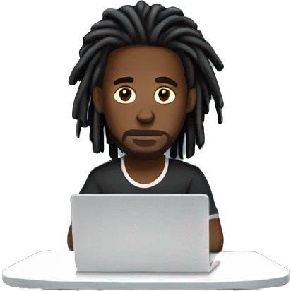 Black-guy-with-dreads-wearing-black-trackstuit-sitting-down-on-chair facing-foward-focused-on-laptop-computer- emoji