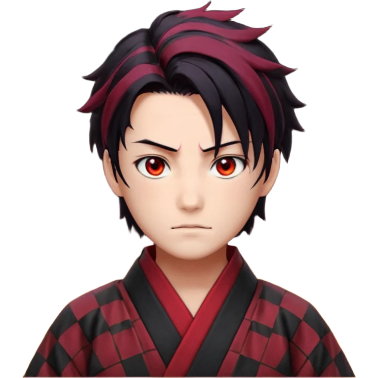 “Tanjiro Kamado, burgundy eyes, black hair with red tips, ember-textured scar, checkered haori, ultra-detailed anime realism, sharp strands, glowing highlights, 8k cinematic look.” emoji