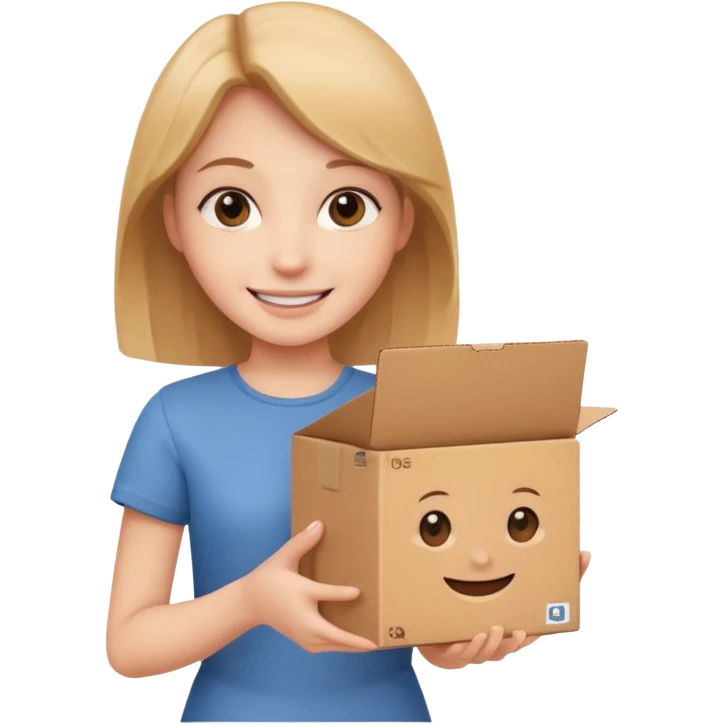 Smiling girl holding a box in her hand emoji